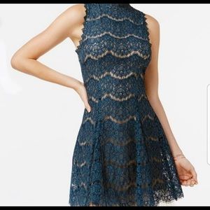 Trixxi lace high neck dress with tulle hem